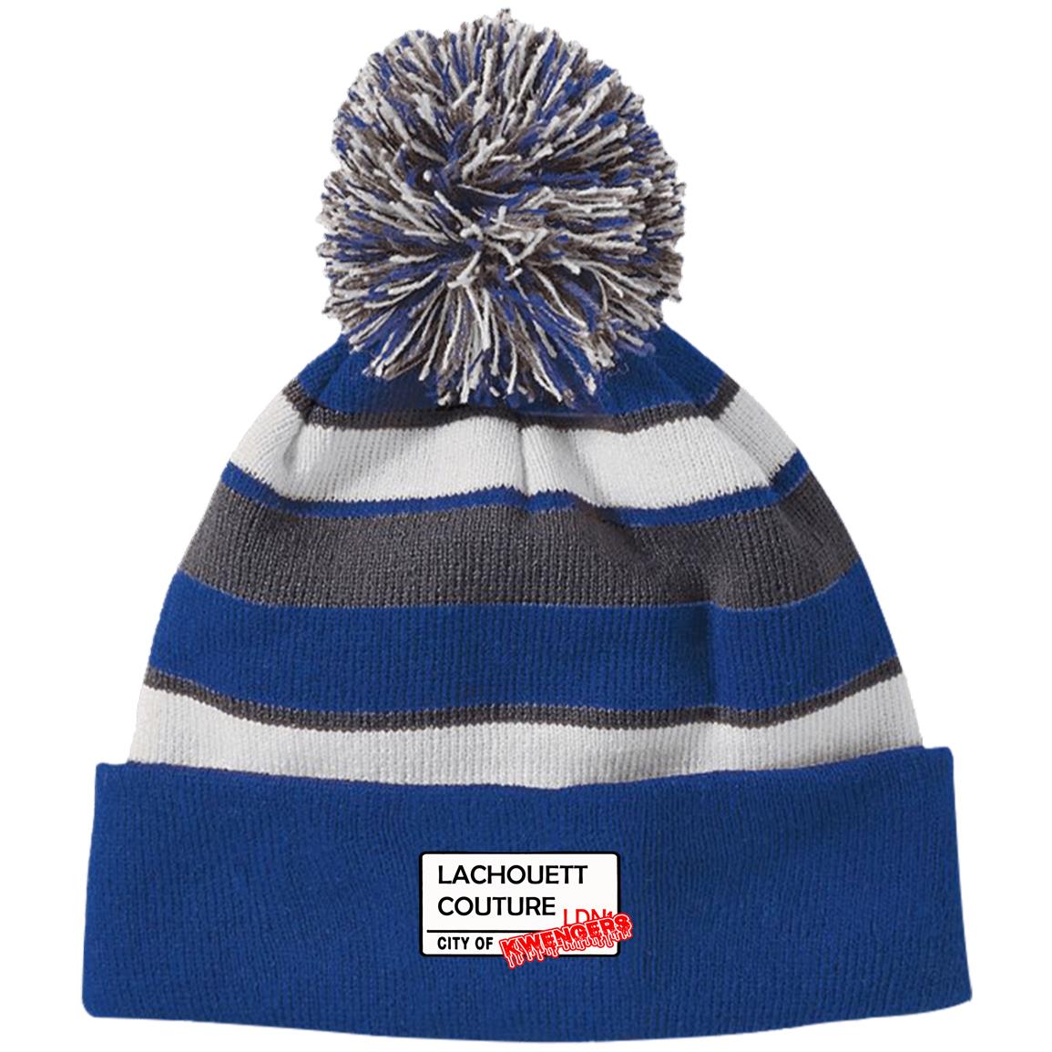 223835 Holloway Striped Beanie with Pom