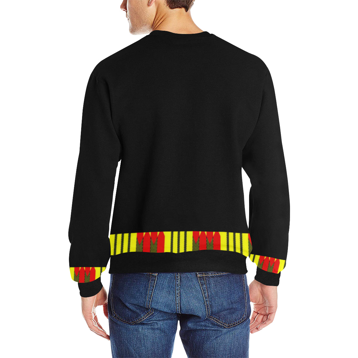 KENTE BLUE STRASS Men's Rib Cuff Crew Neck Sweatshirt