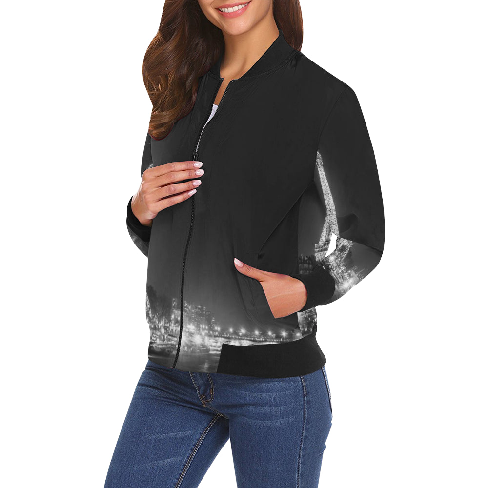 PARIS BY NIGHT All Over Print Bomber Jacket for Women (Model H19)