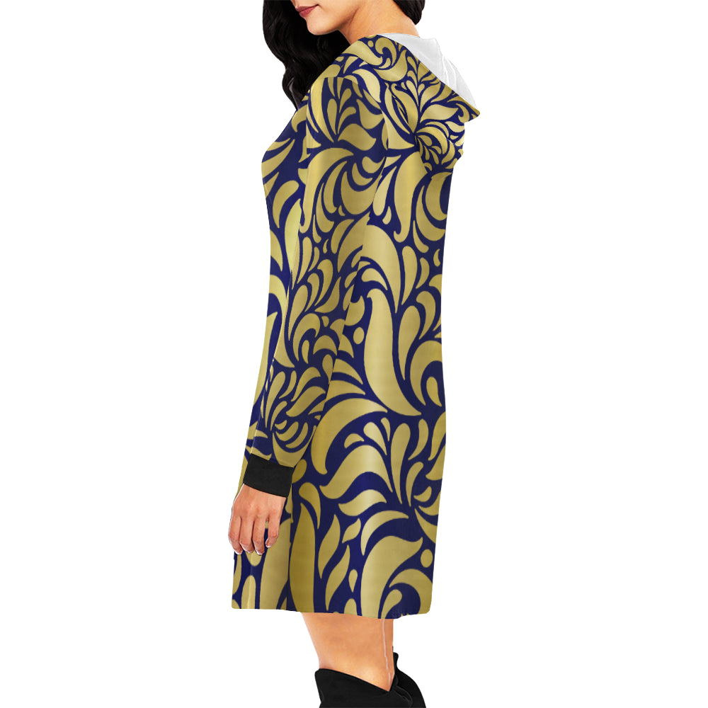 THE GORGIOUS LEAF All Over Print Hoodie Mini Dress (Model H27)