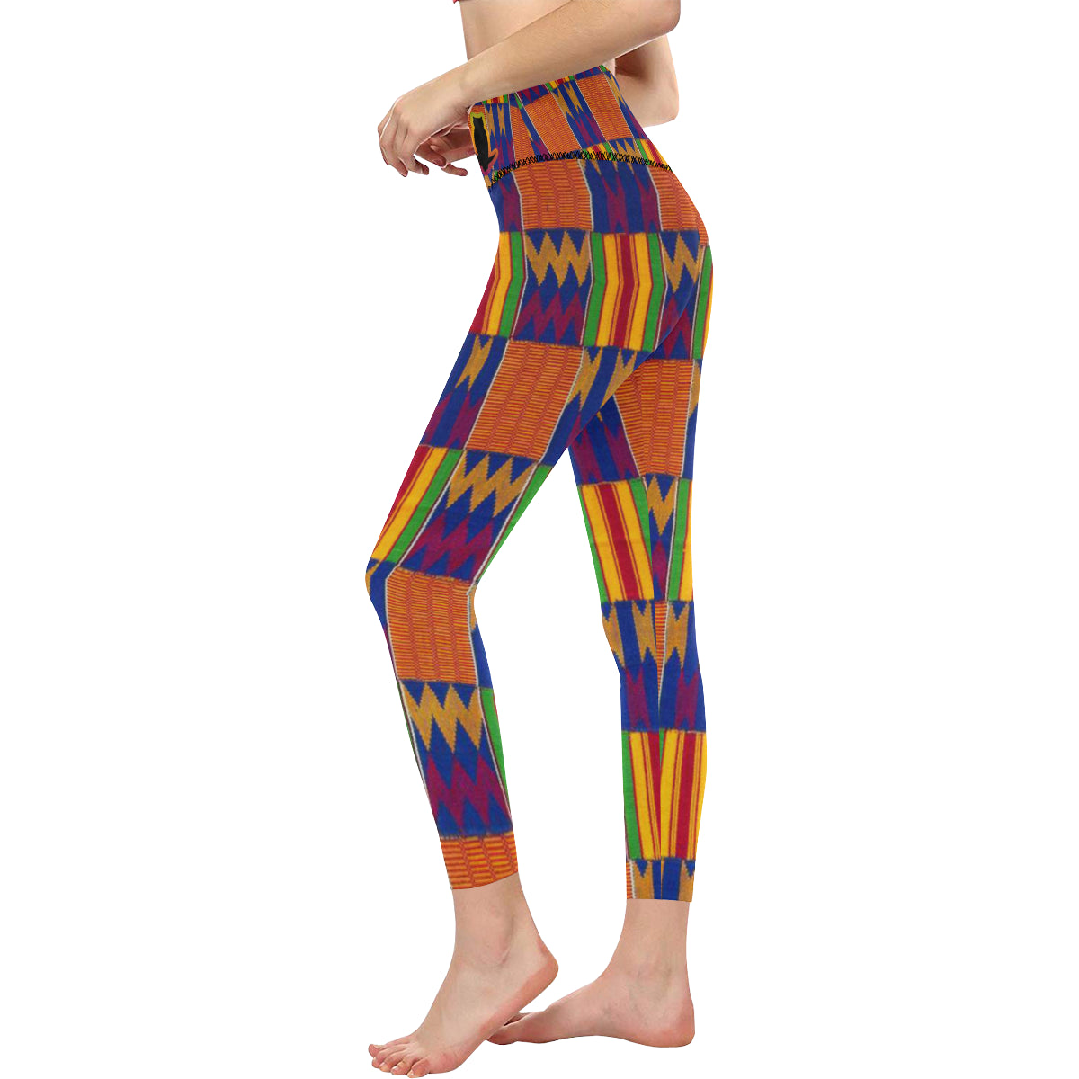 KENTE STYLE All Over Print High-Waisted Leggings ,