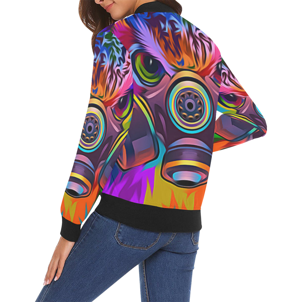 TOXIC COLORS All Over Print Bomber Jacket for Women (Model H19)