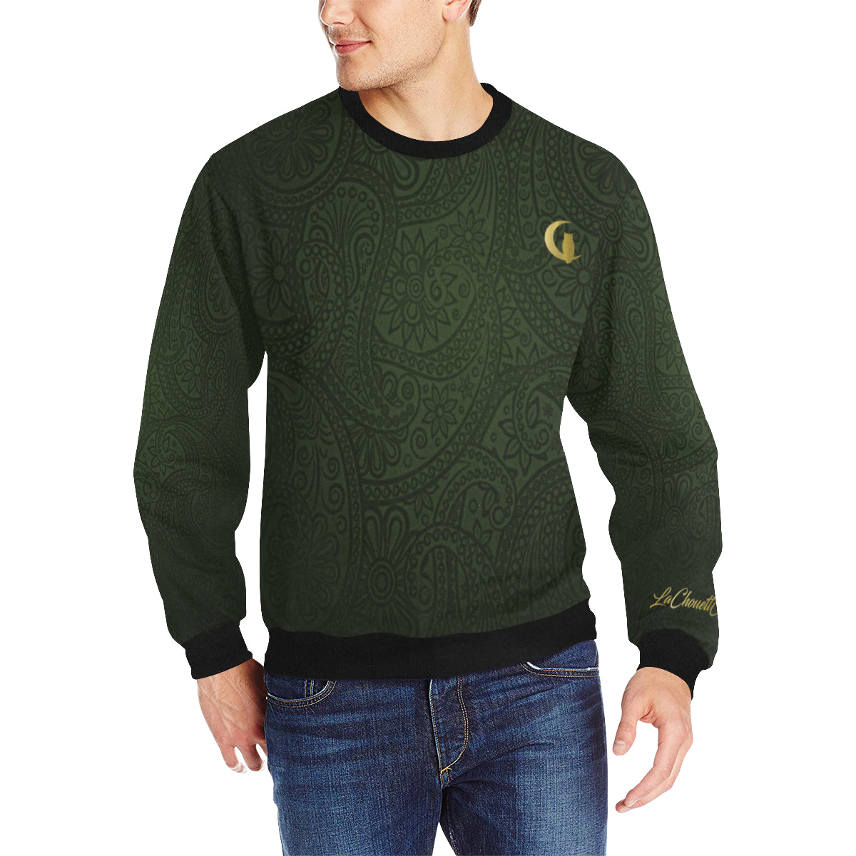 LUXURY GANG KAKI Men's Rib Cuff Crew Neck Sweatshirt