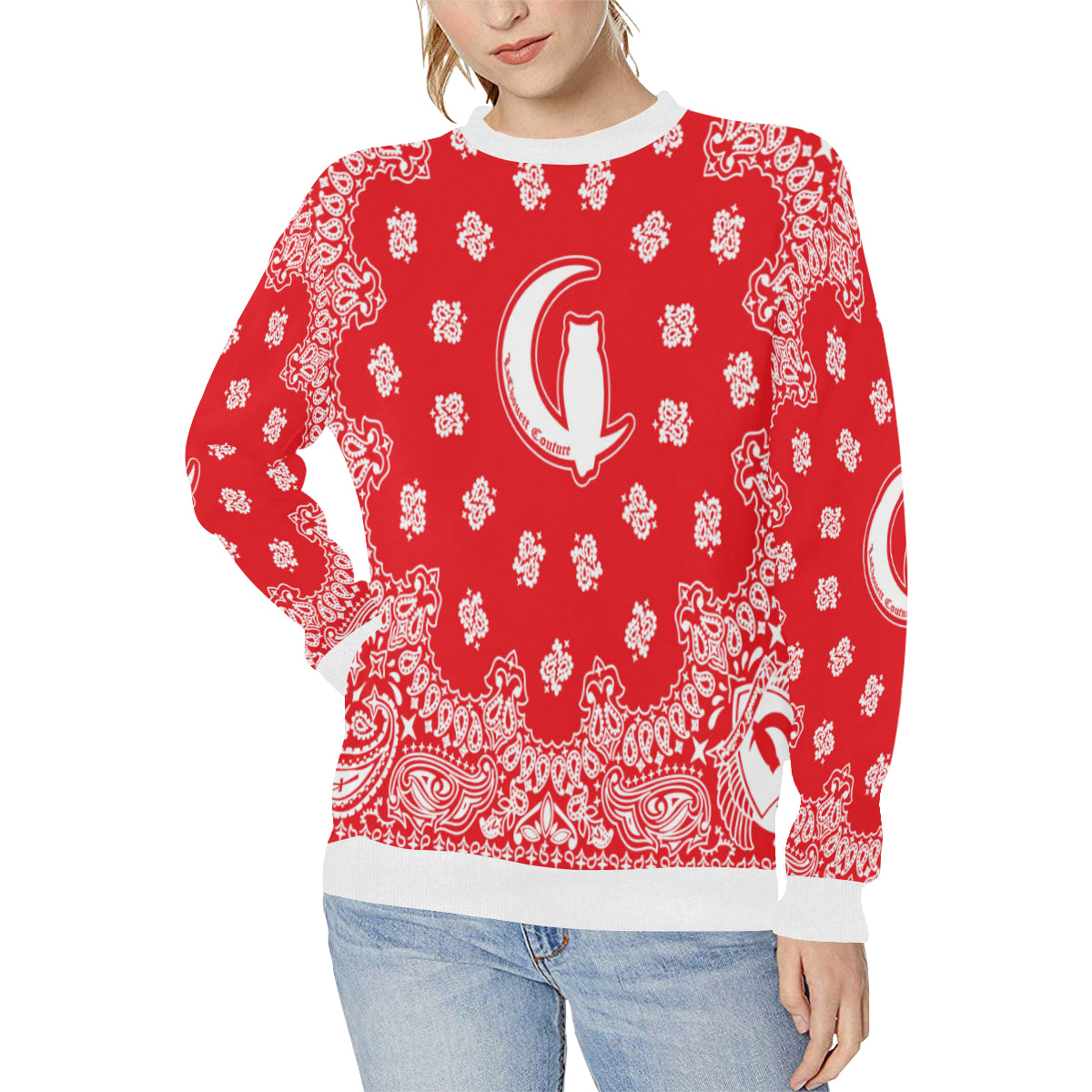 BANDANA RED Women's Rib Cuff Crew Neck Sweatshirt