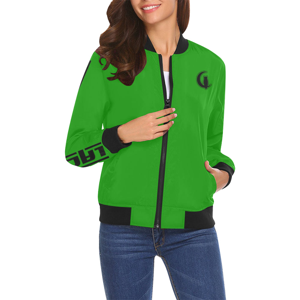 BLACC BORDER GREEN All Over Print Bomber Jacket for Women