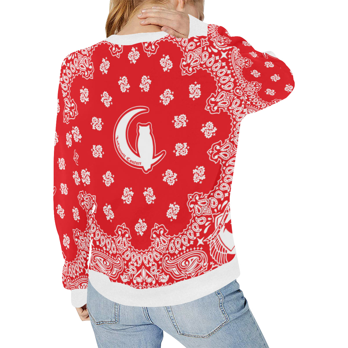 BANDANA RED Women's Rib Cuff Crew Neck Sweatshirt