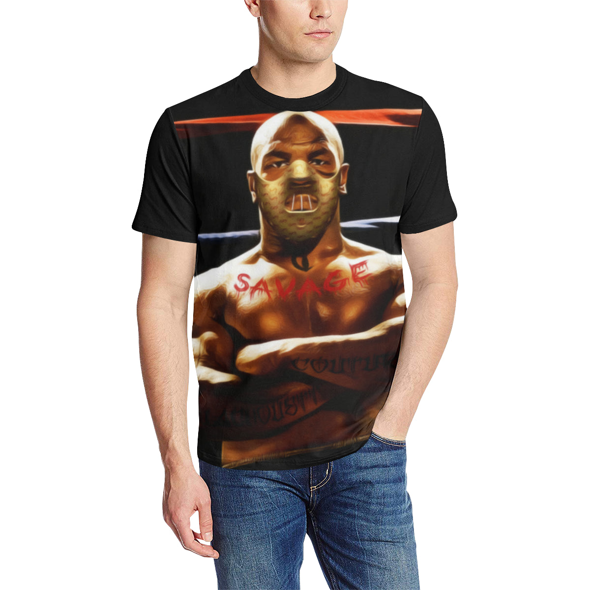 T SAVAGE Men's All Over Print T-Shirt (Solid Color Neck) (Model T63)