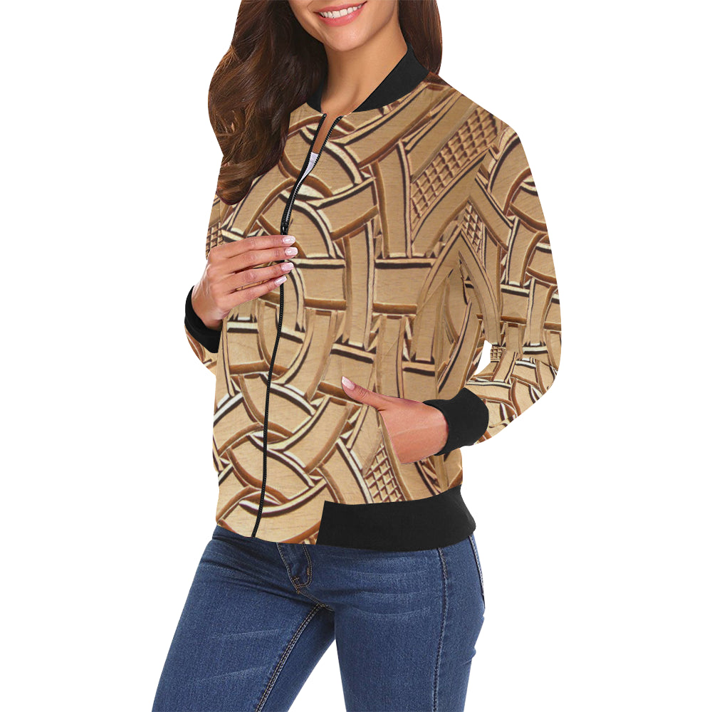 TEMBE ART WOOD All Over Print Bomber Jacket for Women