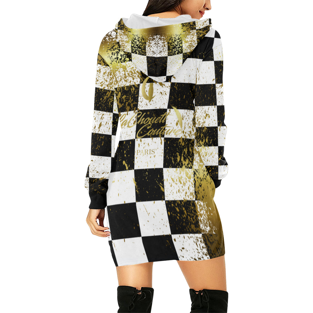 CHEST IN GOLD All Over Print Hoodie Mini Dress