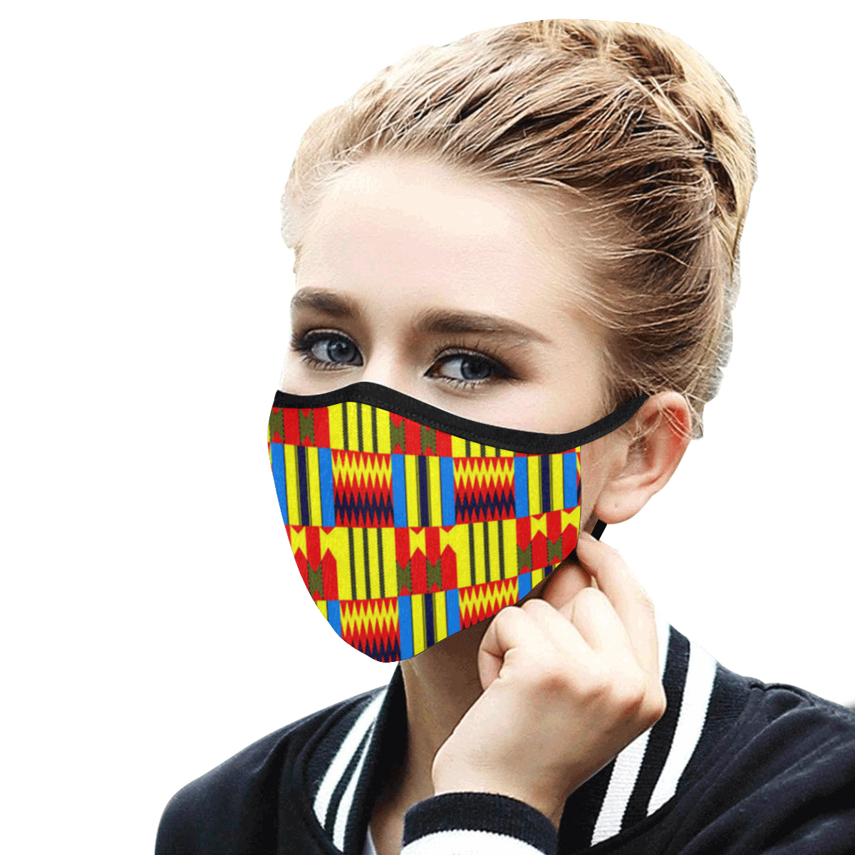KENTE BLUE Mouth Mask in One Piece (2 Filters Included)