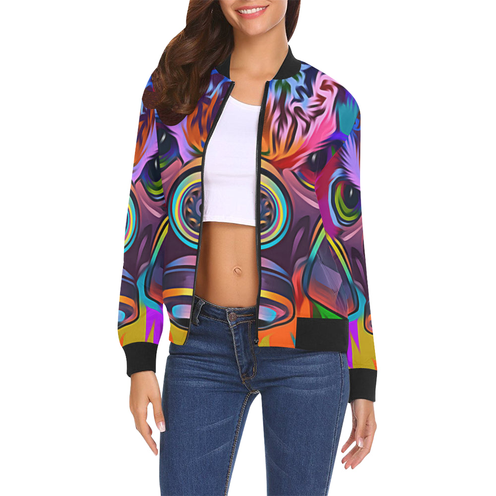 TOXIC COLORS All Over Print Bomber Jacket for Women (Model H19)