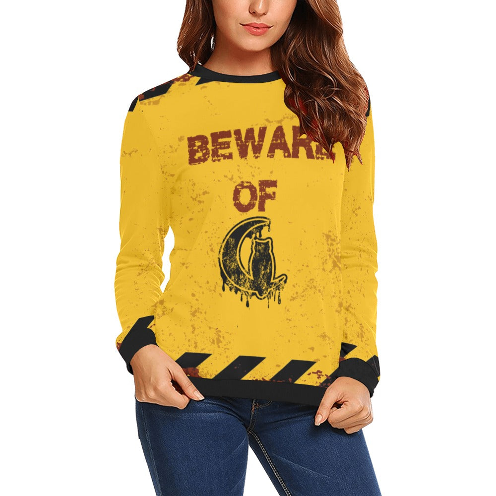 BEWARE All Over Print Crewneck Sweatshirt for Women