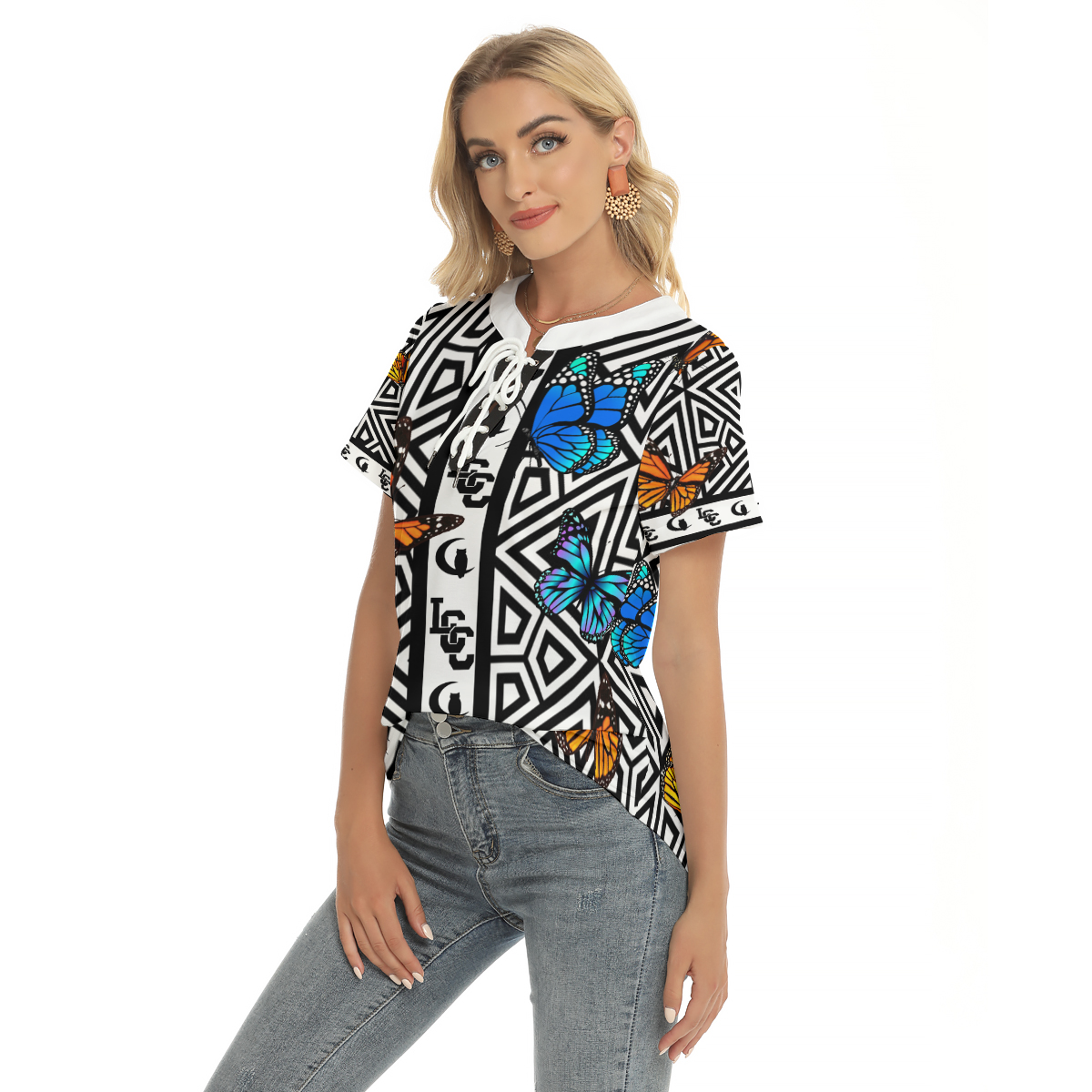 BUTTERFLY LCC Women's V-Neck Drawstring T-shirt