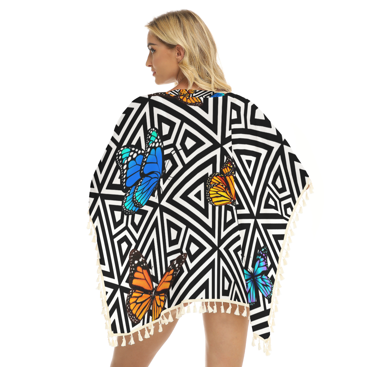 BUTTERFLY Women's Square Fringed Shawl