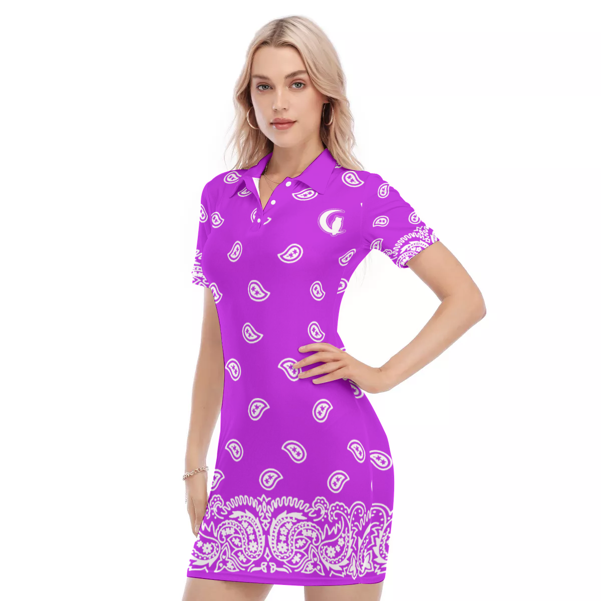 BANDANA GRAPES Women's Polo Collar Dress