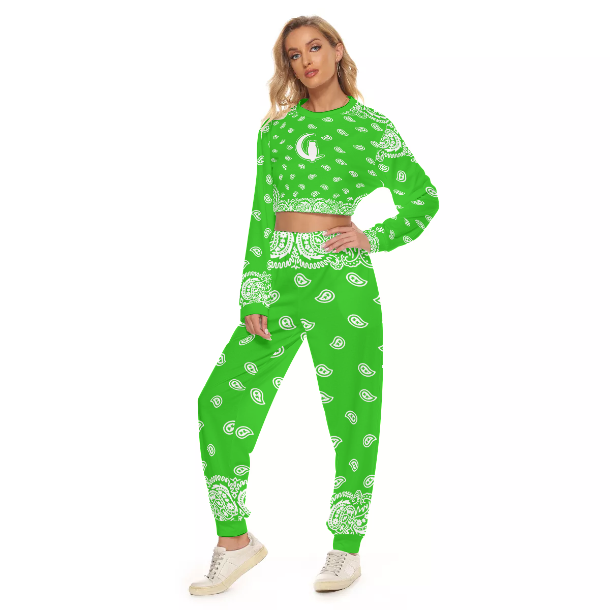 BANDANA FULLY GREEN Women's Crop Sweatshirt Suit
