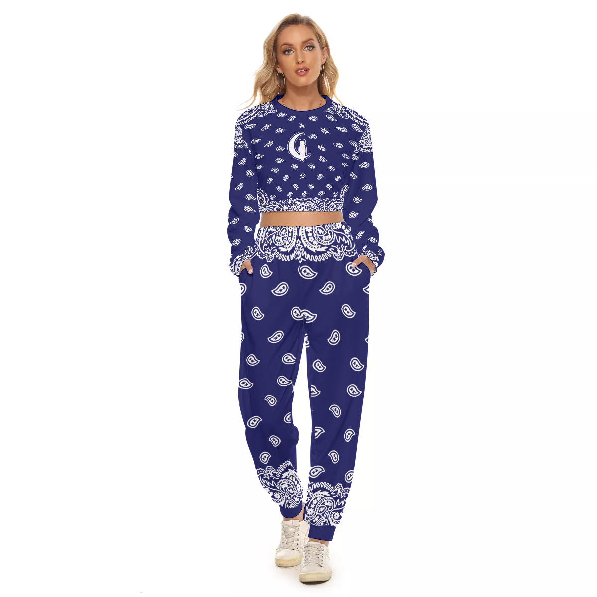 BANDANA FULLY NAVY Women's Crop Sweatshirt Suit