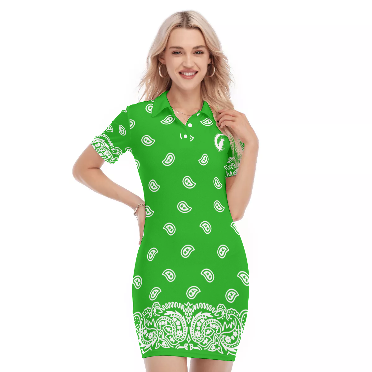 BANDANA FULLY GREEN Women's Polo Collar Dress