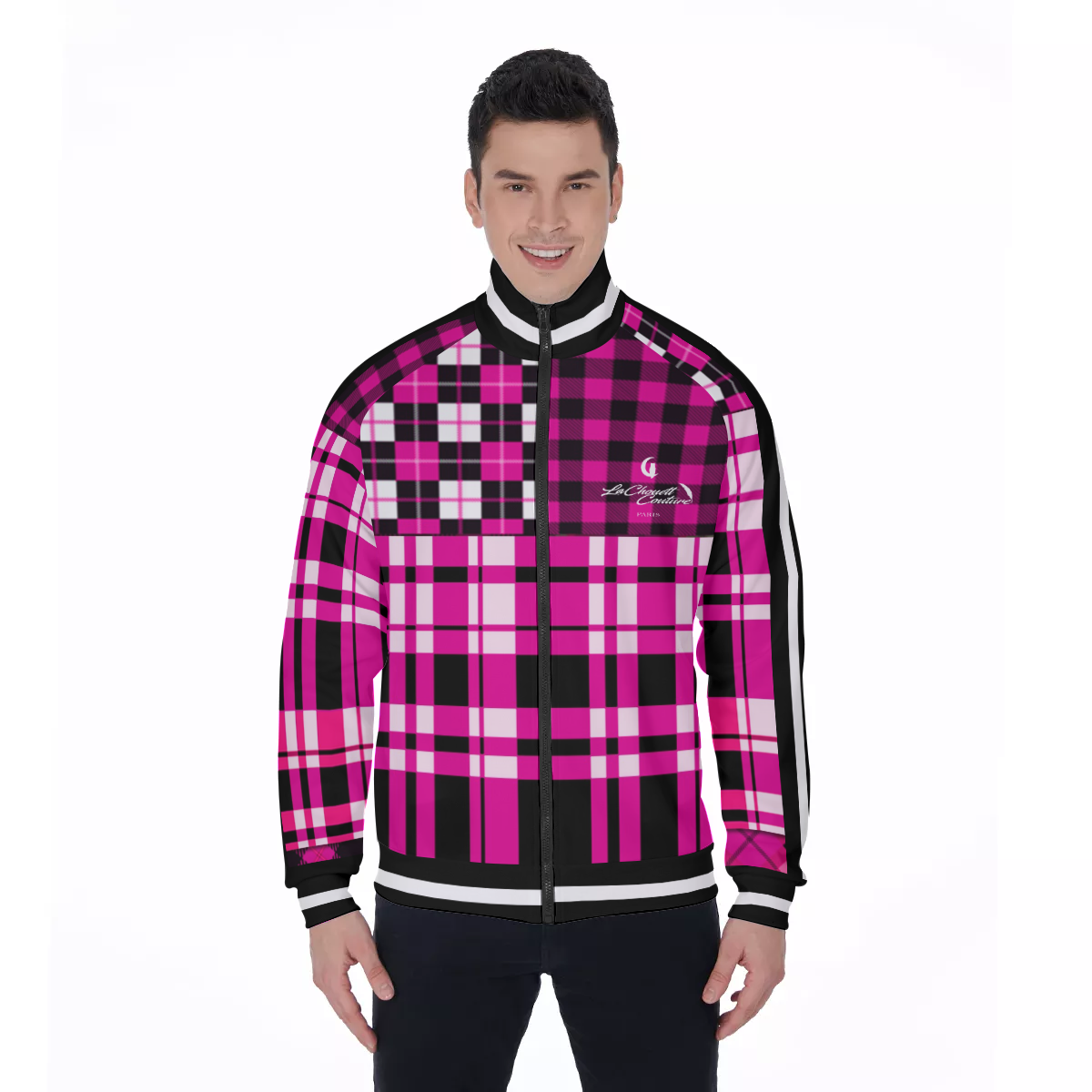 FLEXIN PLAID PRPLE Men's Stand Collar Jacket
