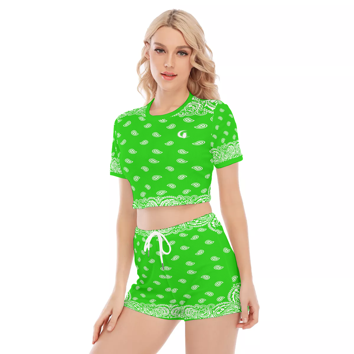 BANDANA FULLY GREEN Women's O-neck T-shirt Shorts Suit