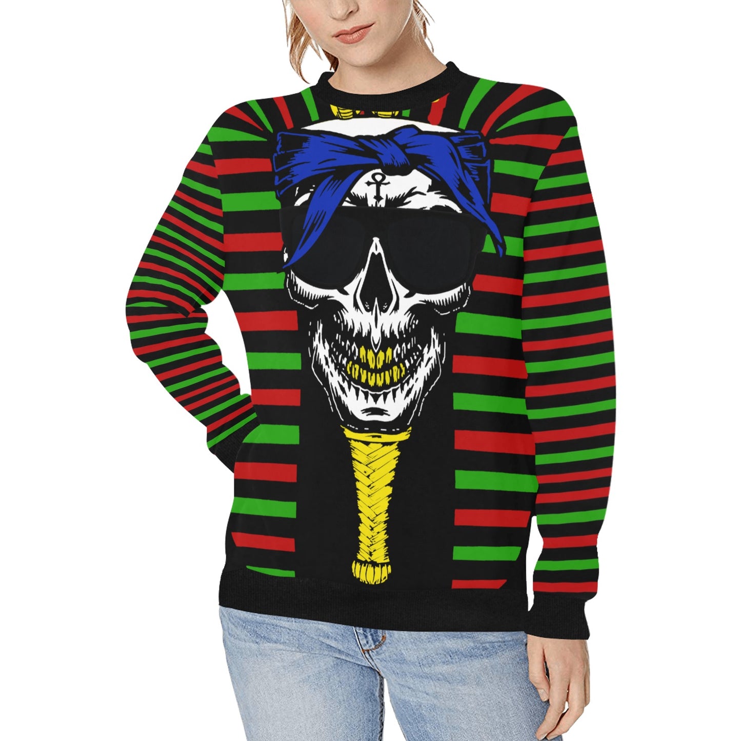 RBG C SKULL Women's Rib Cuff Crew Neck Sweatshirt