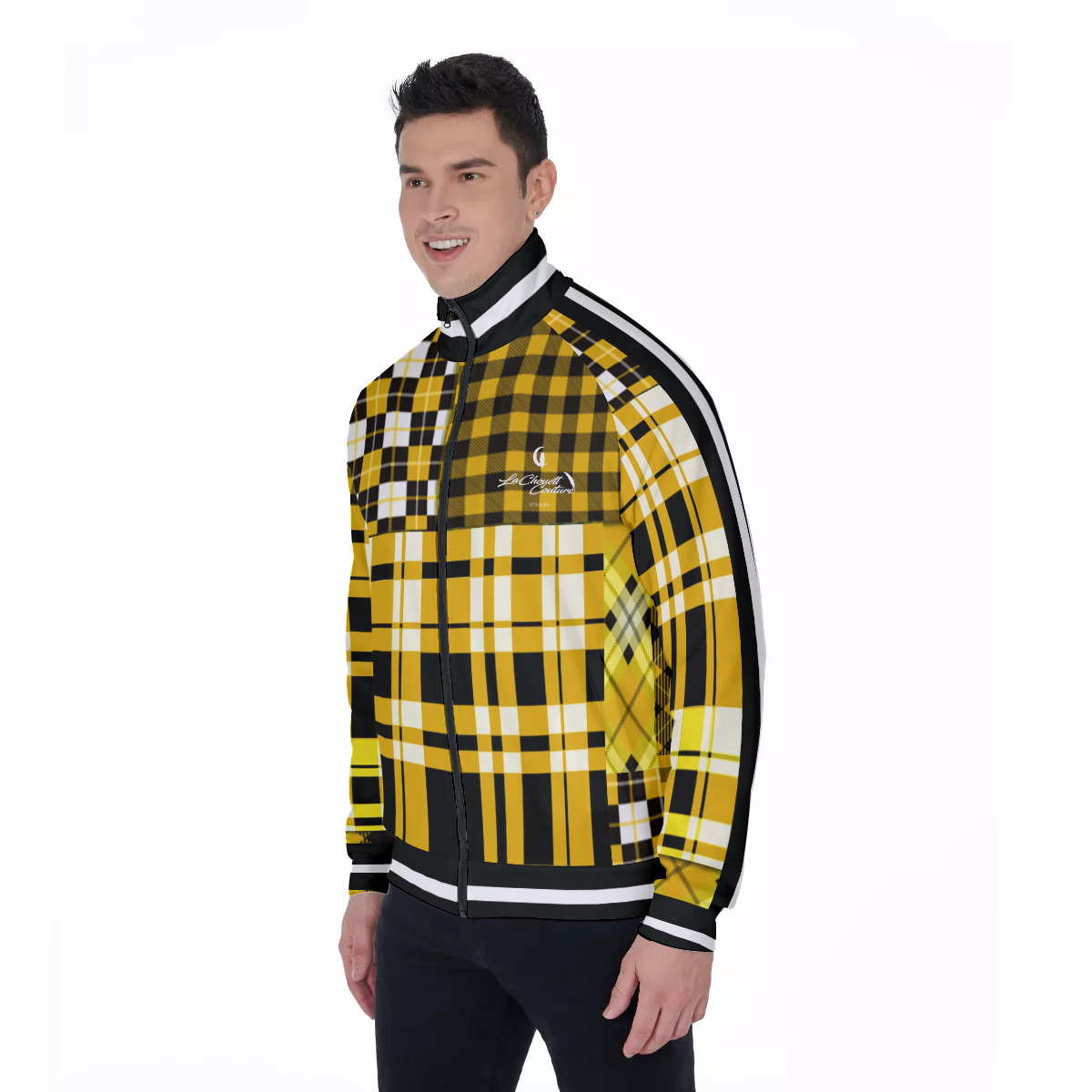 FLEXIN PLAID YLW Men's Stand Collar Jacket