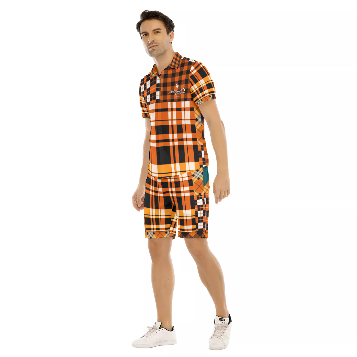 FLEXIN PLAID ORANGE Men's Short Sleeve Shirt Sets
