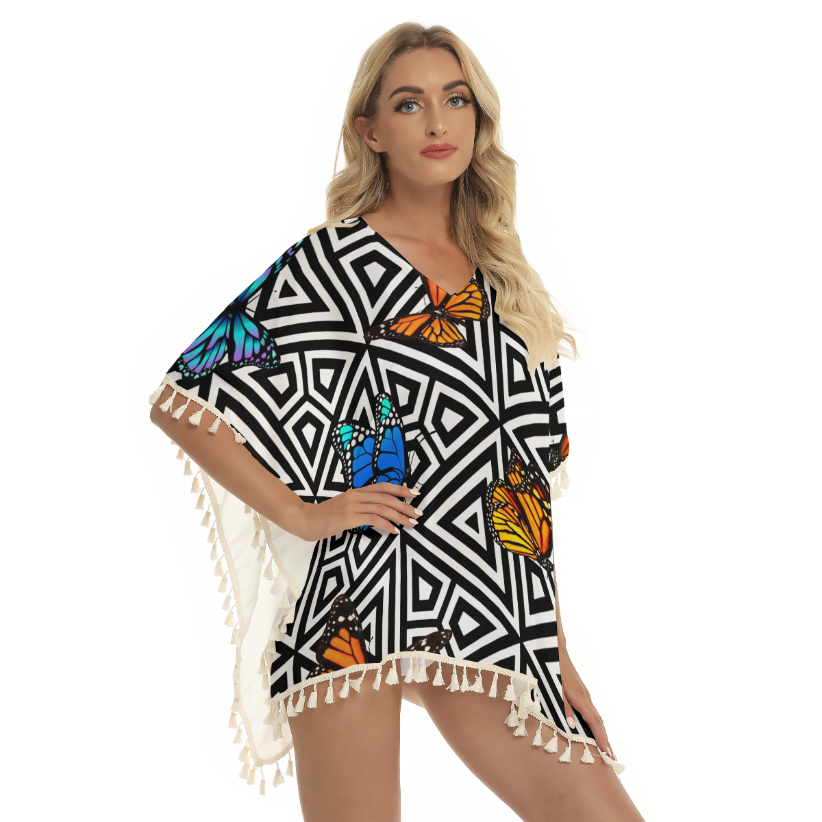BUTTERFLY Women's Square Fringed Shawl