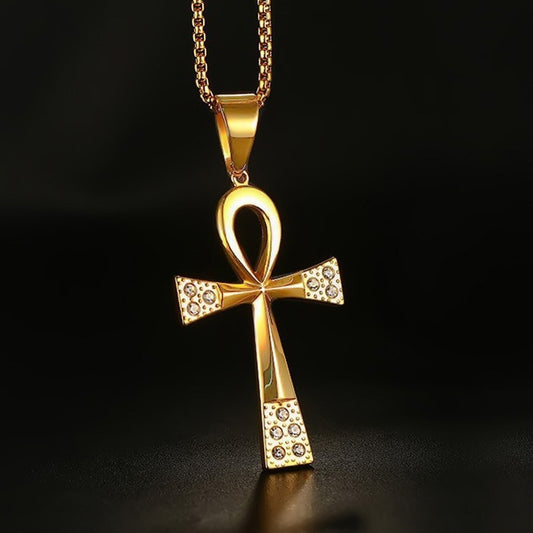 Crystal Key To Life Necklaces For Women Men Stainless Steel 20/24 Inch Chain
