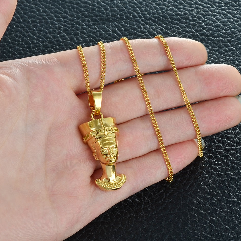Nefertiti Head Portrait Pendant Necklaces Gold Plated