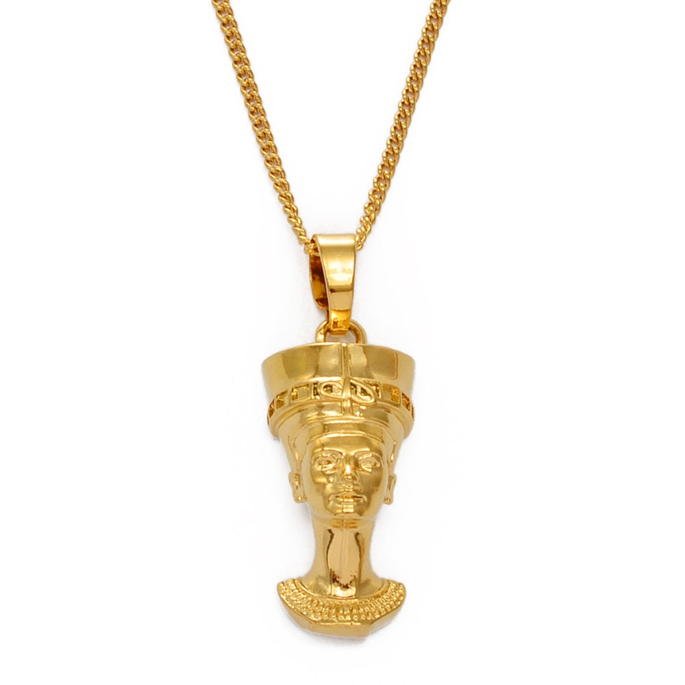 Nefertiti Head Portrait Pendant Necklaces Gold Plated