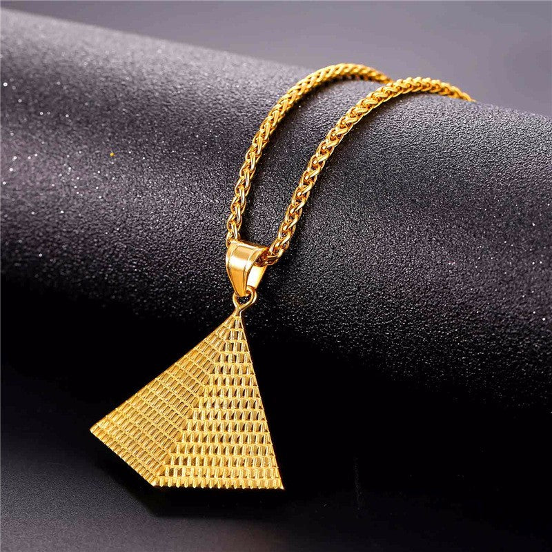 Egyptian Pyramid Women/Men Pendant Necklace Gold Stainless Steel Chain