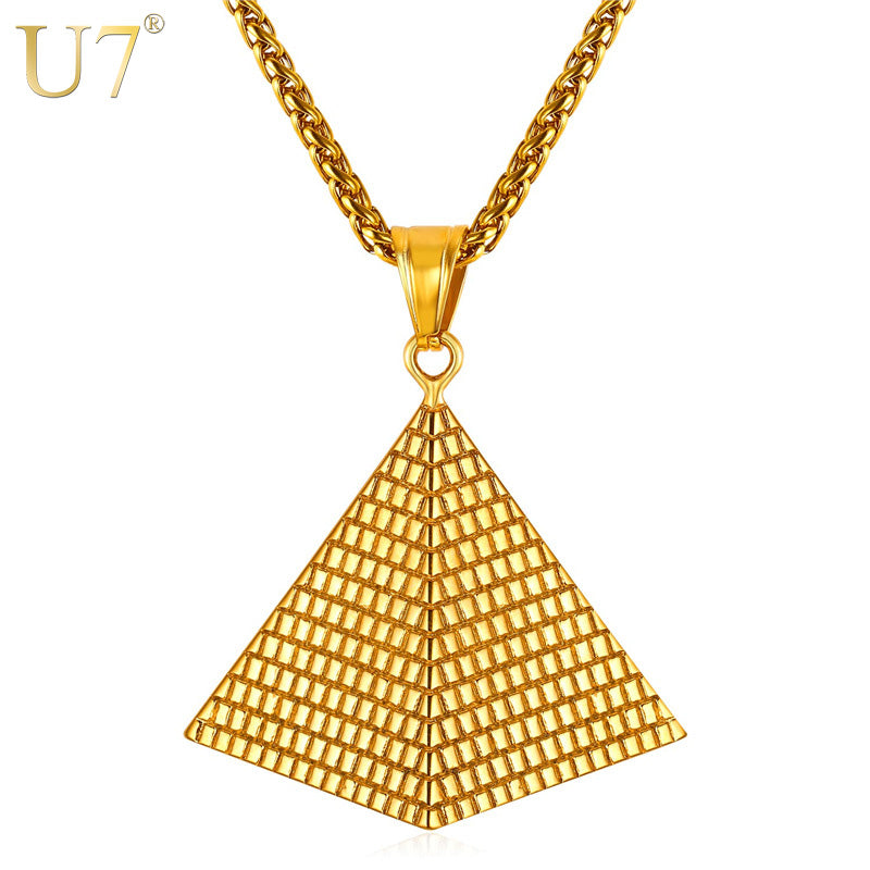 Egyptian Pyramid Women/Men Pendant Necklace Gold Stainless Steel Chain