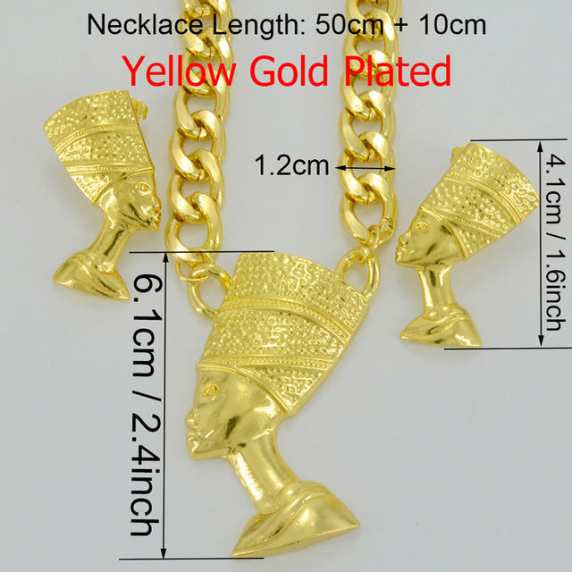 Queen Nefertiti Pendant Thick Chain Earrings Sets