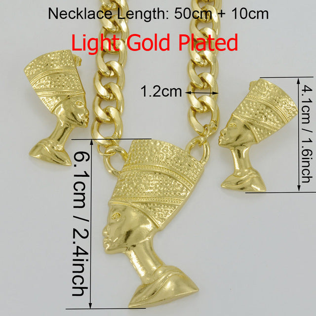 Queen Nefertiti Pendant Thick Chain Earrings Sets