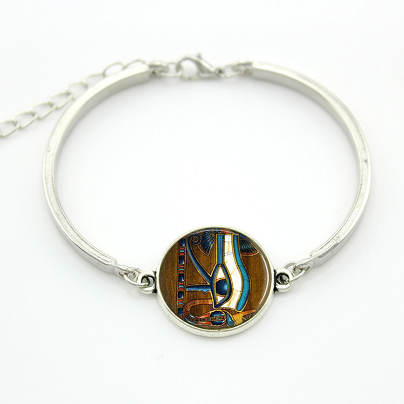 Eye of Horus- Blue Evil Eyes - Cave Art - mandala flower bracelet