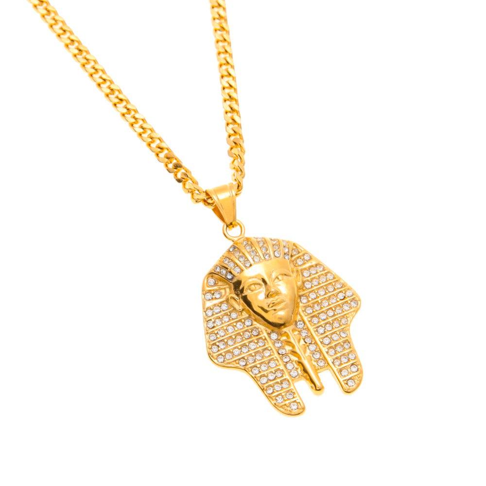 Pharaoh Tutankhamun Gold Pendant Long Chain For Men Necklace