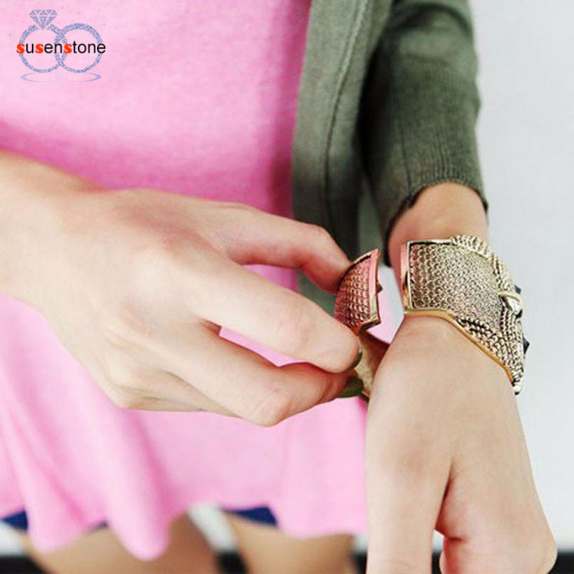 Crystal Large Eye Owl Cuff Wide Bangle Bracelet
