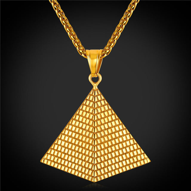 Amulet Vintage Pyramids Pendant Stainless Steel Gold Necklace