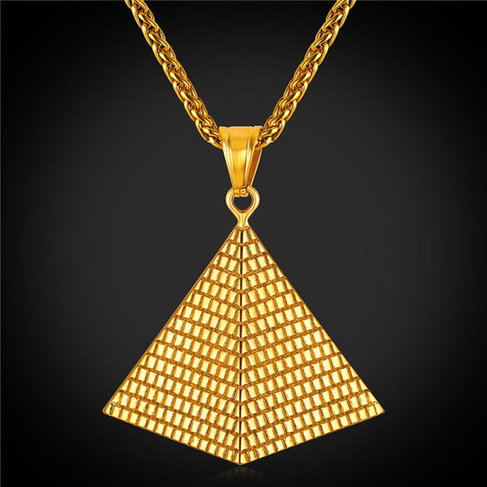 Amulet Vintage Pyramids Pendant Stainless Steel Gold Necklace