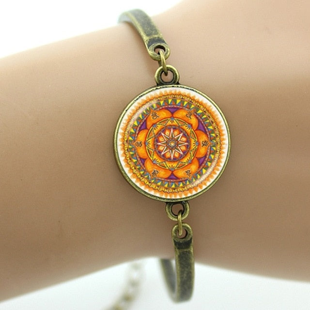 Eye of Horus- Blue Evil Eyes - Cave Art - mandala flower bracelet