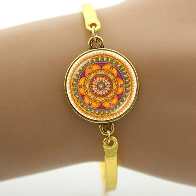 Eye of Horus- Blue Evil Eyes - Cave Art - mandala flower bracelet