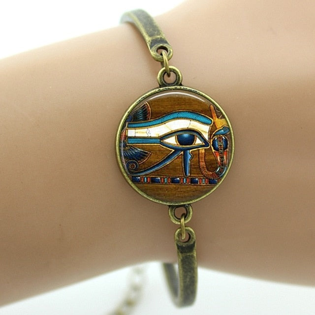 Eye of Horus- Blue Evil Eyes - Cave Art - mandala flower bracelet