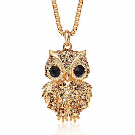 Rhinestone Crystal Owl Long Necklace