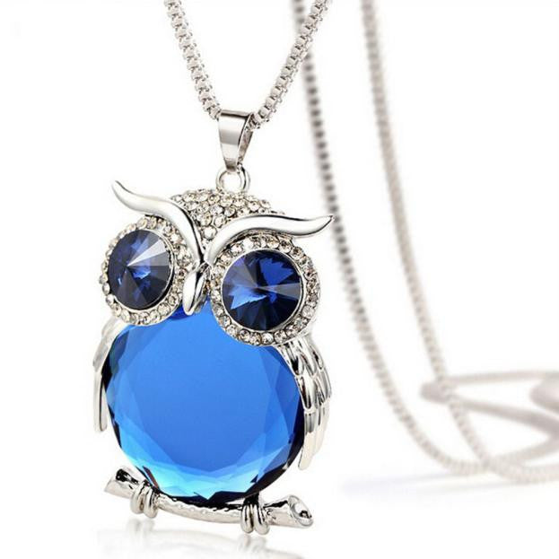 Women Owl Pendant Diamond Sweater Chain Long Necklace