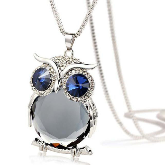 Women Owl Pendant Diamond Sweater Chain Long Necklace