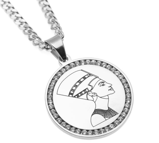 Queen Nefertiti Round Pendant Necklace Stainless Steel