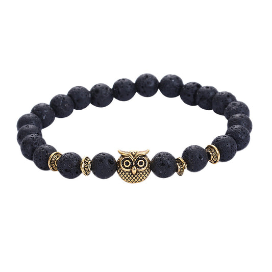 Owl Bracelet Gold Volcanic  Lava Stone Bead Bracelets