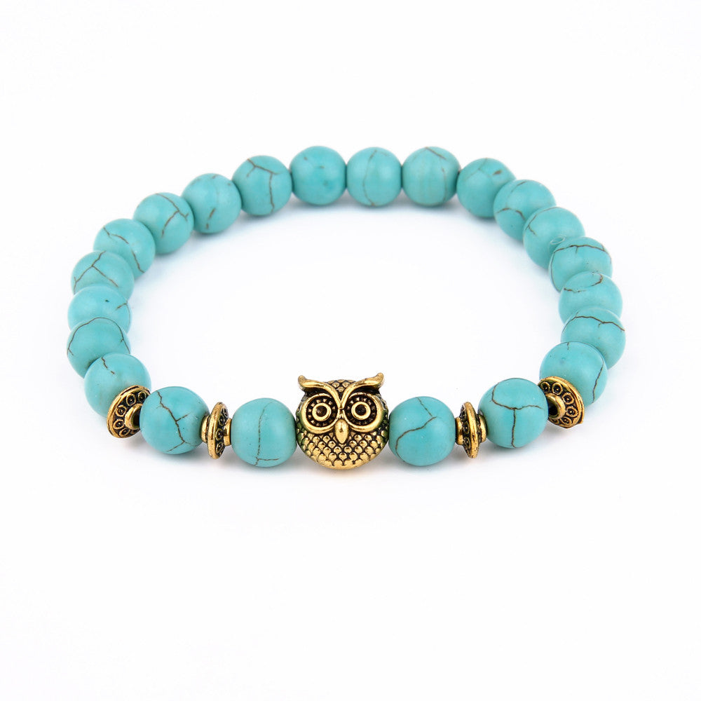 Owl Bracelet Gold Volcanic  Lava Stone Bead Bracelets