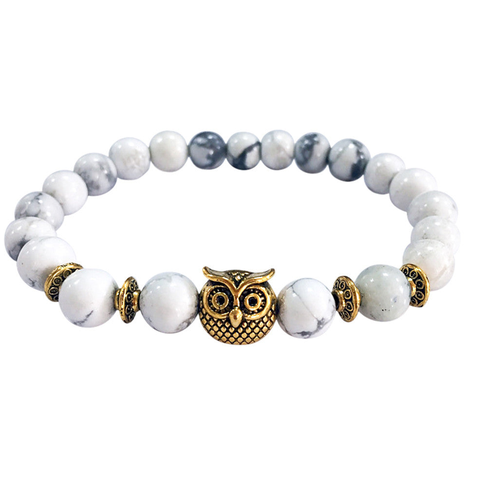 Owl Bracelet Gold Volcanic  Lava Stone Bead Bracelets